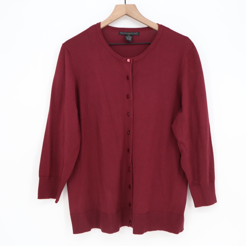 Preswick & Moore Cardigan Womens 1X Burgundy Button-Down Excellent